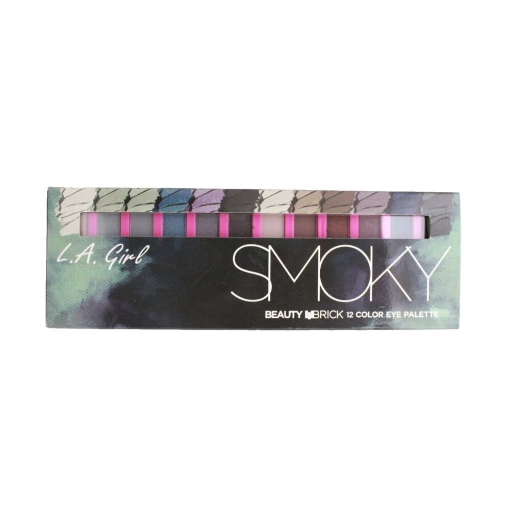 L.A. Girl Smoky Beauty Brick 12 Color Eye Palette Mirror + Brush Included